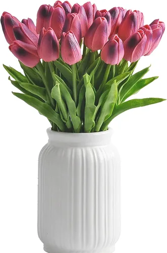 Miniatura 12 de 30 flores artificiales de tulipán, flores artificiales de tulipán de 14 pulgadas, tulipanes de tacto real para decoración del hogar, centro de mesa