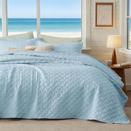 Miniatura 10 de Bedsure Colchas de tamaño Queen: colchas ligeras tamaño Queen con patrón de tejido de canasta, ropa de cama suave, colcha de edredón gris claro