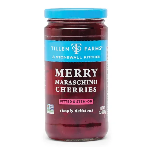 Tillen Farms Cerezas gourmet de marrasquino, sin hueso y tallo, certificadas sin OMG, ideales para helados, 13.5 onzas