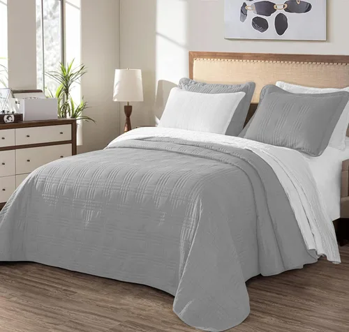 Miniatura 22 de Chezmoi Collection Kingston Juego de Colcha Tamaño King, 3 Piezas Gris Colcha Acolchada de Microfibra Ligera de Gran Tamaño Cubrecama (118"x106")