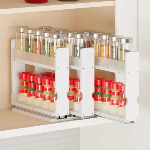 Miniatura 7 de SpaceAid - Organizador de especias extraíble de bambú para gabinete, organizador de condimentos deslizante y resistente para cocina y despensa