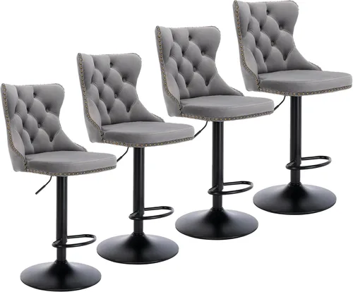 Miniatura 22 de Aoowow Juego de 2 taburetes de bar giratorios ajustables con respaldo de terciopelo copetudo, sillas de bar modernas tapizadas con cabeza de clavo