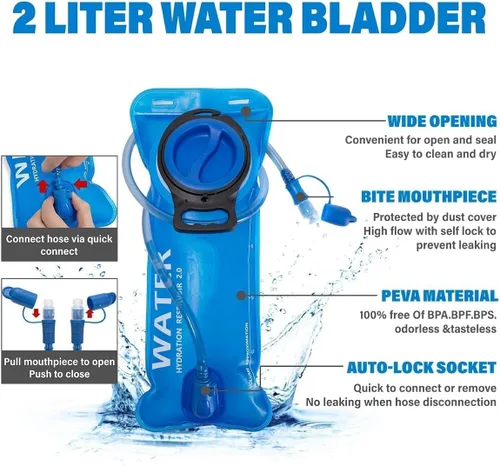 Miniatura 6 de Mochila de hidratación con luces frías, bolsa de agua de 2 L, bolsa ligera para correr, senderismo, bicicleta, escalada, festival de música esencial