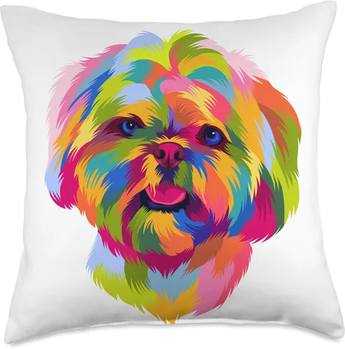 Miniatura 5 de Cute Pop Art Shih Tzu Gifts Men Women Almohada colorida para el propietario del cachorro de Shih Tzu con retrato de Shih Tzu, 16 x 16 pulgadas