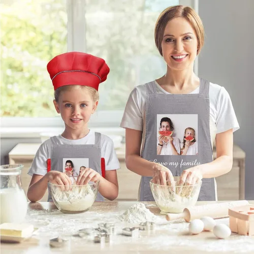 Miniatura 5 de Delantales personalizados para niños para cocinar, delantales personalizados para hombres, delantal de algodón y lino, regalo para mujeres