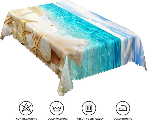 Miniatura 6 de Mantel oblongo, diseño de playa de 52 x 70 pulgadas, diseño de playa con estrellas de mar y olas de mar, con decoración impermeable y resistente a