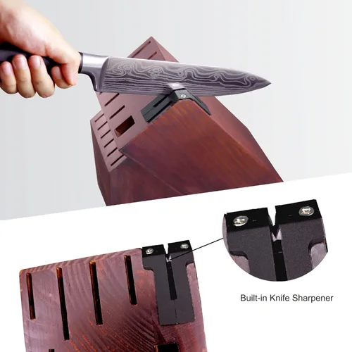 Miniatura 3 de Juego de cuchillos profesionales de acero inoxidable de 15 piezas con bloque de madera, juego de cuchillos de damasco para chefs, familia