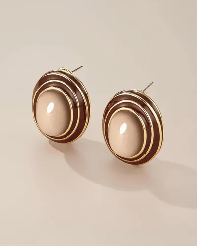 Miniatura 5 de Aretes grandes y gruesos chapados en oro de 18 quilates, ovalados, esmaltados, para mujer, color marrón grande, hechos a mano, exagerada, cúpula