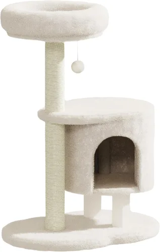 Árbol para gatos, torre para gatos de 34.3 pulgadas con poste rascador, condominio, bola colgante interactiva, percha de felpa para gatos grandes de