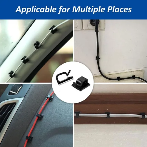 Miniatura 7 de 150 clips adhesivos para cables negros, organizador de cables para exteriores, organizador de cables para debajo del escritorio, automóvil, pared