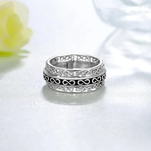 Miniatura 2 de Anillo de ansiedad de plata de ley 925 con nudo celta giratorio, anti-ansiedad, reducción del estrés, joyería, regalo, regalo de cumpleaños