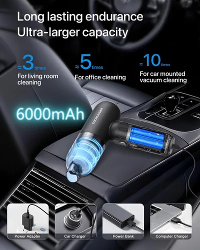 Miniatura 5 de Aspiradora portátil inalámbrica de mano, 18KPA 4 en 1, aspiradora magnética de mano inalámbrica con luz LED, tiempo de funcionamiento de 30 minutos