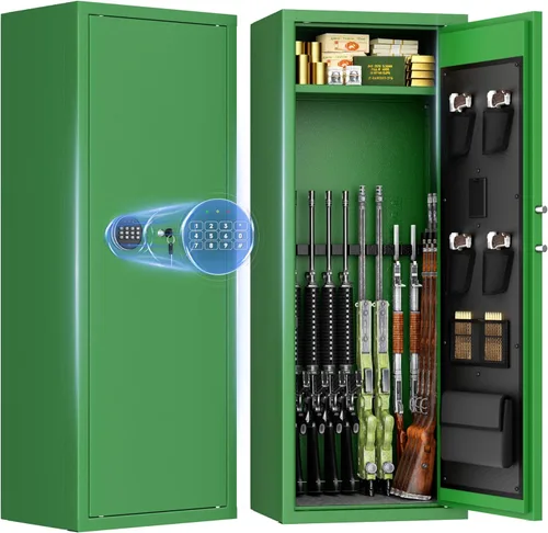 Miniatura 10 de Superday Caja fuerte para 12-15 rifles con teclado, caja fuerte grande de acceso rápido para rifles, gabinete de armas con cerradura, caja fuerte