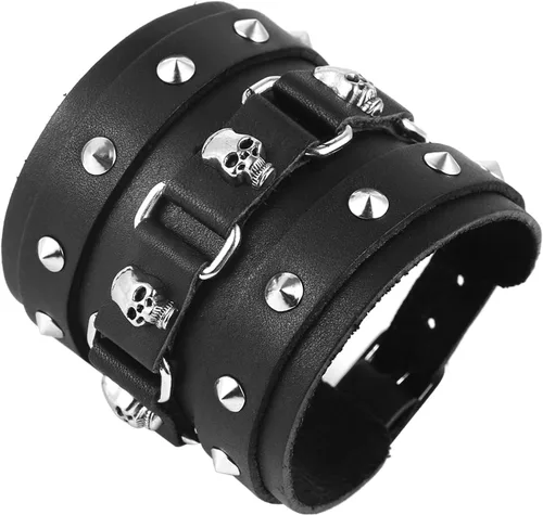 Miniatura 3 de STWTR Pulsera ancha de cuero con cinturón ancho para hombre, estilo punk, rock, moto