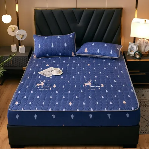 Miniatura 14 de FCLDESHOP Funda de cama, sábanas bajeras gruesas y acolchadas de color sólido, para habitación de los niños, con estampado de animé, geometría, 59.1