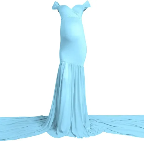 Miniatura 3 de Vestido de maternidad para mujer para fotografía, sirena con hombros descubiertos, ajustado, vestido de gasa, holgado, para baby shower, maxi
