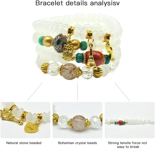 Miniatura 5 de VONRU - Conjuntos de pulseras bohemias para mujer, 6 juegos de pulseras elásticas apilables multicolor, estilo hippie, joyas finas