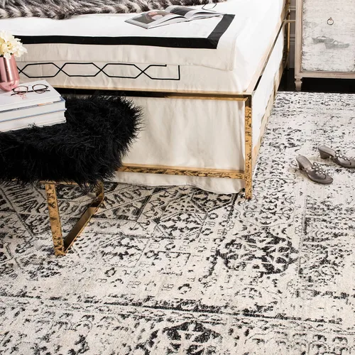 Miniatura 6 de SAFAVIEH Evoke Collection EVK260T Medallón oriental envejecido de 2'2" x 4', color marfil y negro, no desprende pelusa, alfombra de acento para sala