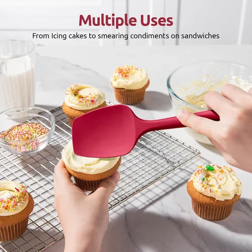Miniatura 8 de U-Taste Juego de espátulas de cuchara de silicona, 600ºF de alta resistencia al calor, raspador de goma flexible de grado alimenticio, mezcla de Rojo