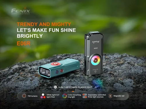 Miniatura 2 de Fenix E06R Linterna de llavero EDC 3 en 1 de 700 lúmenes, recargable USB-C, incluye luz UV y organizador (Graffiti)