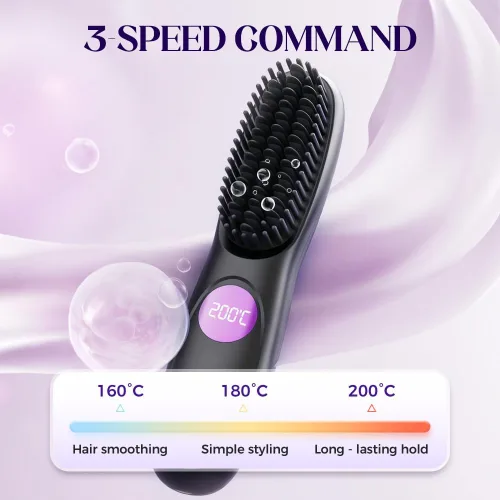 Miniatura 6 de Go Brush 2026 - Cepillo alisador portátil inalámbrico para viajes, cepillos alisadores de cabello recargables por USB con pantalla LED para mujeres