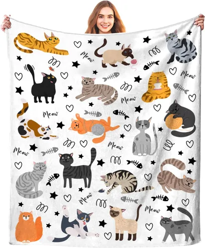 Manta Linda de Gato con Patrón de Animales Mascotas Regalos para Amantes de Gatos Manta de Franela Suave y Ligera para Niños y Adultos 50"x40"