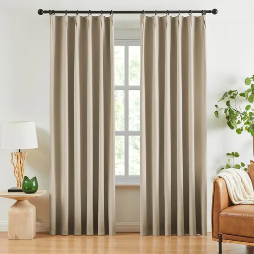 Miniatura 19 de Jubilantex Cortinas opacas plisadas negras de 63 pulgadas, cortinas de lino sintético para dormitorio, sala de estar, casa rural, juego de cortinas