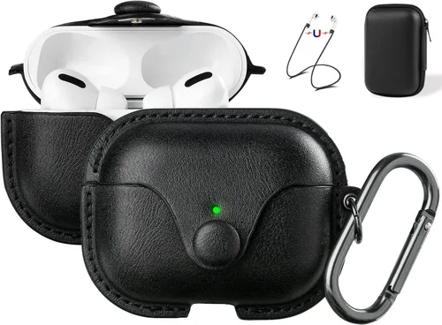 Miniatura 14 de Maxjoy Funda de cuero para AirPods 4, funda de cuero para AirPods de 4ª generación, funda protectora de cuero con llavero compatible con Apple Negro