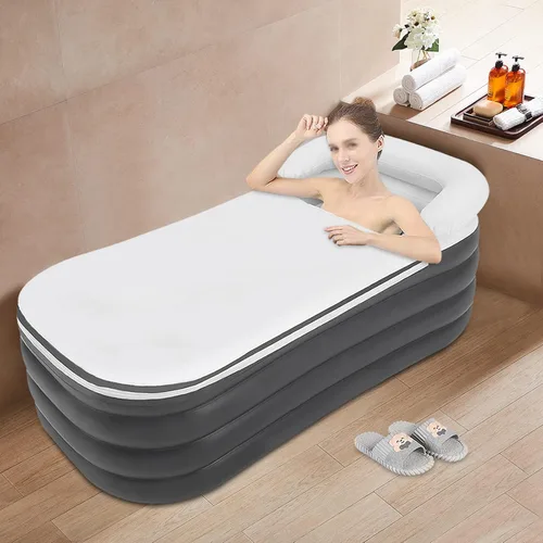 Miniatura 2 de Bañera plegable portátil de pie, inflable unisex para ducha caliente y baño de hielo (50.84 x 32.28 x 22.44 pulgadas, gris)