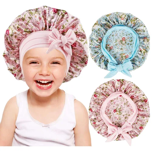 Miniatura 9 de 2 gorros de seda para niñas y niños pequeños, para cabello rizado