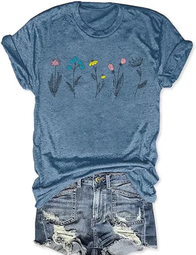 Camisas de flores bohemias para mujer, camisa gráfica floral vintage, camiseta botánica de flores silvestres para amantes del jardín
