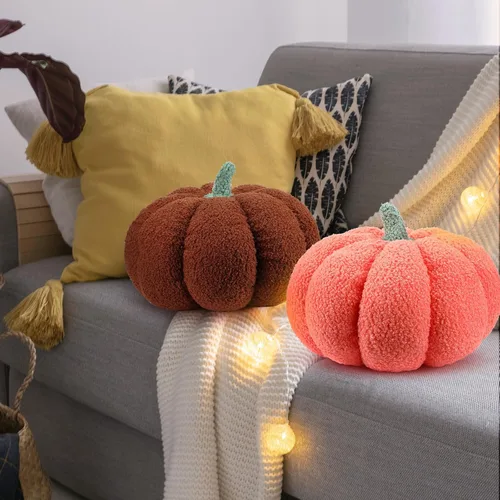 Miniatura 6 de Kajaia 2 almohadas de felpa de calabaza simulada de 11 x 9.5 pulgadas, cojines 3D para decoración de otoño, Halloween, Acción de Gracias, Naranja