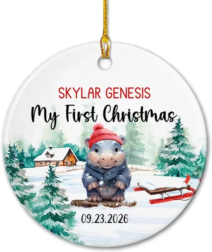 Miniatura 16 de Adornos de cerámica personalizados con texto en inglés «My First Christmas», bonito adorno de Navidad de gato para bebés, niños, primer recuerdo