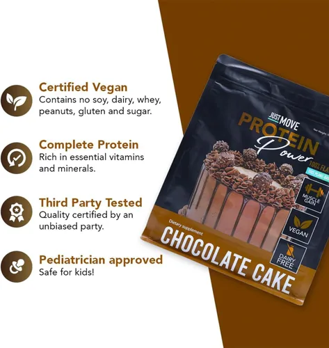 Miniatura 2 de Just Move Proteína - Pastel de Chocolate - Vegano (a base de plantas), Orgánico, Sin Lácteos, Sin Soja, Sin Gluten, Keto, Sin Maní, 20g de Proteína