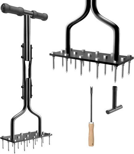 vanpein Herramienta manual para aireadores de césped con 15 picos de hierro, herramientas de aireación de césped de jardín, aireador de aire de mano