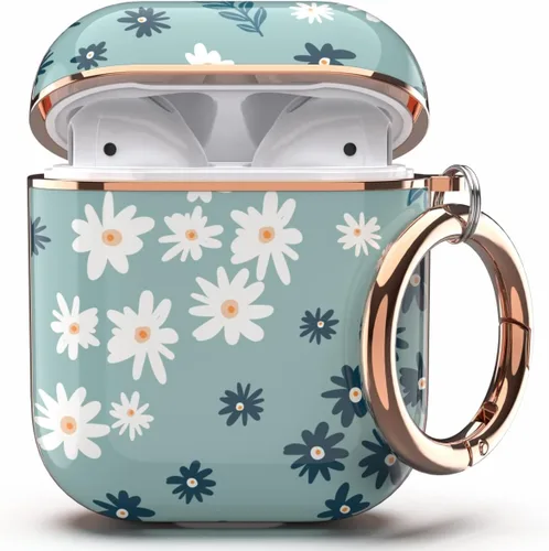 Miniatura 18 de TATOFY Funda protectora para AirPods 1 y 2, elegante funda protectora duradera con patrones de flores bonitas y llavero con clip
