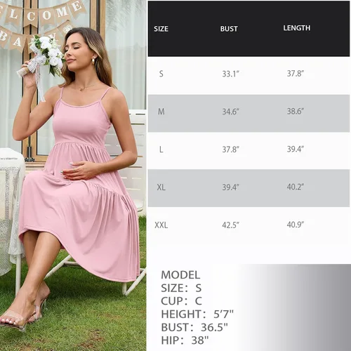 Miniatura 166 de GINKANA Vestido de maternidad sin mangas para mujer, con tirantes ajustables, vestido casual de verano para uso diario o baby shower