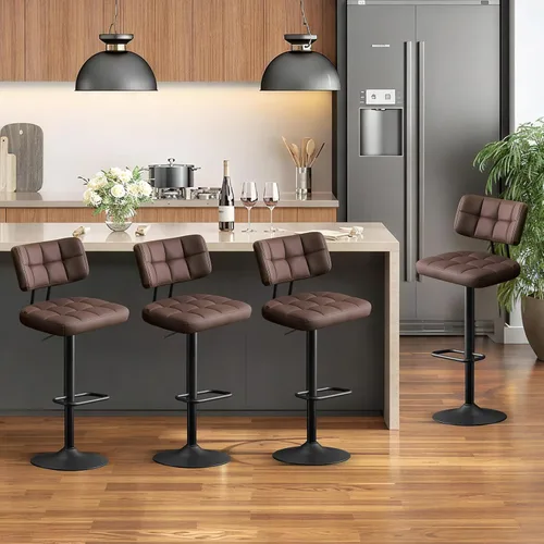 Miniatura 17 de Furniliving - Juego de 4 taburetes modernos de bar, taburetes de bar de piel sintética para isla de cocina, taburetes de bar giratorios tapizados
