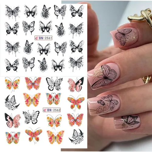 Miniatura 6 de SINSEN Calcomanías de arte de uñas de mariposa, mariposas coloridas de primavera y verano, bonitas decoraciones de arte de uñas para mujeres