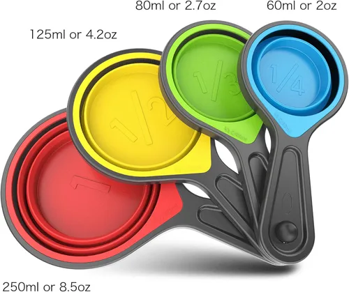 Miniatura 3 de Kaptron Juego de cucharas y tazas medidoras plegables de 8 piezas, varios tamaños, multicolor