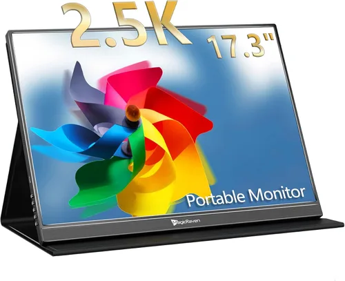 MAGICRAVEN Monitor portátil de 2.5 K, pantalla de computadora portátil QHD IPS de 17.3 pulgadas, VESA USB C HDMI segunda pantalla de juegos con 2