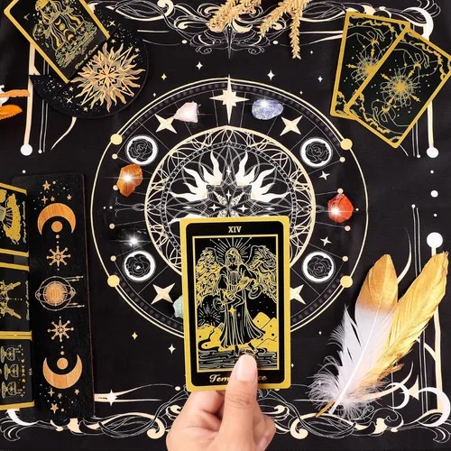 Miniatura 4 de 78 cartas de tarot con guía – Juego de regalo de baraja de tarot con tela de tarot y soporte, piedras de chakra y más, cartas de tarot negras