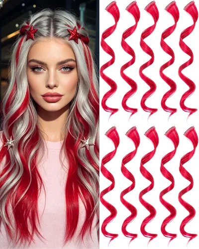 Miniatura 13 de 10 extensiones de cabello sintético rizado y ondulado negro con clip, reflejos de fiesta de neón arcoíris, accesorios de cabello coloridos