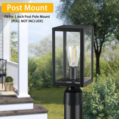 Miniatura 4 de Luz de poste al aire libre de atardecer hasta el amanecer con base de montaje en muelle, paquete de 2 lámparas de poste modernas, accesorio de poste