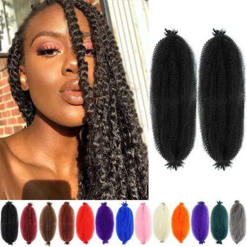 Miniatura 62 de Cabello afro trenzado elástico color marrón claro de 16 pulgadas, paquete de 3 T27, cabello afro preesponjado y trenzado elástico, cabello afro