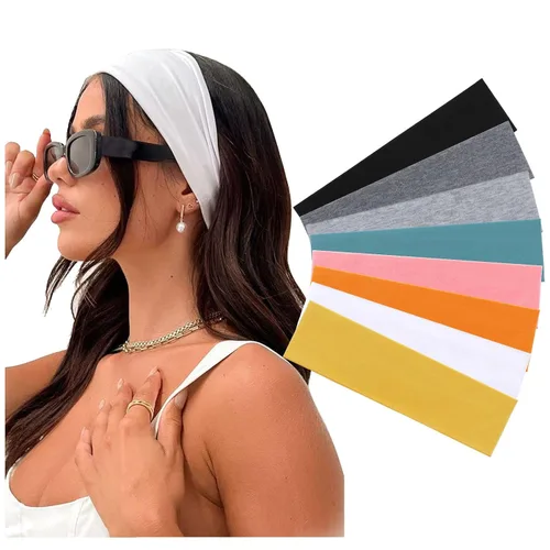 Miniatura 33 de DRESHOW 8 unidades de diademas ajustables con nudos antideslizantes elásticas, bandas de pelo de yoga para mujeres y niñas en colores sólidos