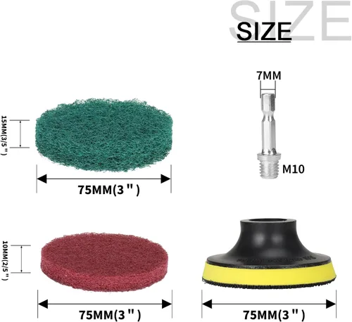 Miniatura 2 de Cepillo de taladro de 3 pulgadas, limpiador de azulejos y bañera resistente, kit de limpieza para el hogar, incluye accesorio de taladro, 5 rojas, 5