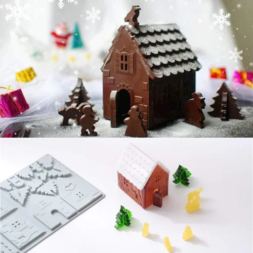 Miniatura 6 de Paquete de 2 moldes de silicona para hornear de Navidad, herramientas de decoración de decoración de cupcakes para casa de jengibre, molde