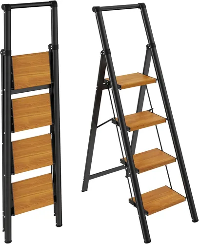 Miniatura 8 de HBTower Escalera de escalón, taburete plegable, taburete portátil de acero resistente para adultos con pedales anchos antideslizantes para el hogar