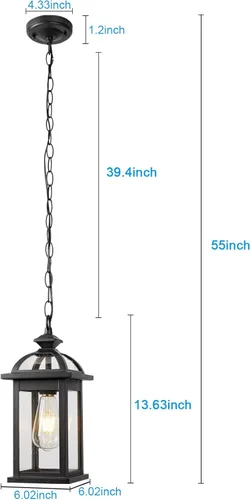 Miniatura 4 de Darkaway Farol colgante para exteriores, luz colgante de porche con vidrio de aluminio para exteriores, para porche, patio, entrada